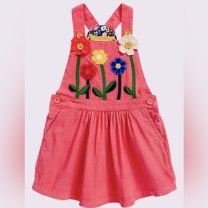 NEW Mini Boden Embroidered Corduroy Pinafore Formica Pink Flowers 5-6Y